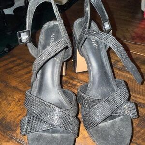 Maripe Black Rhinestone Strappy Heels | Size 9 | 4.5” Heel | Worn Once